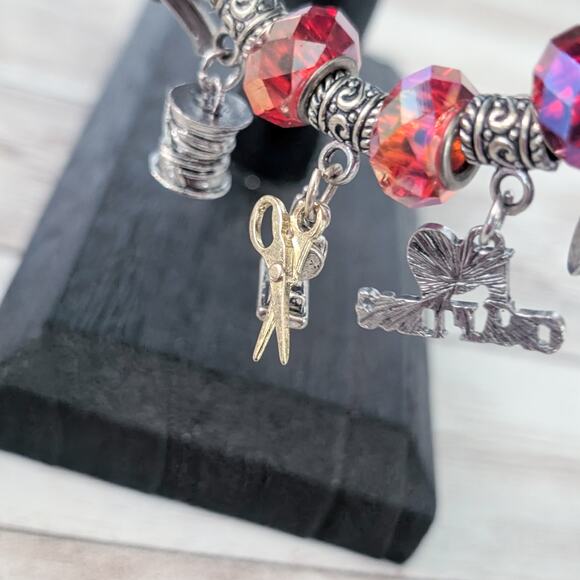 Crafting Charm Bracelet Red & Silver Tone - Fair Condition - Picture 7 of 16